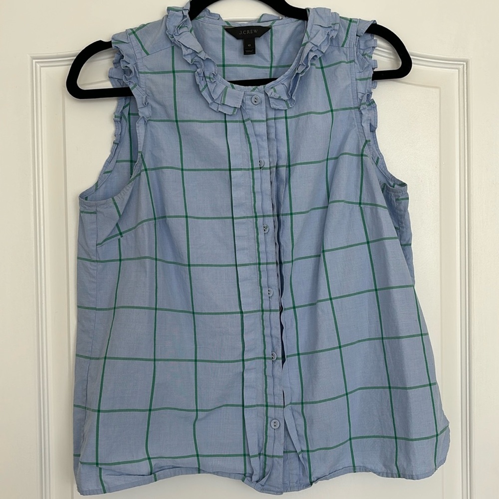 Jcrew Windopane Shirt with Ruffle Collar